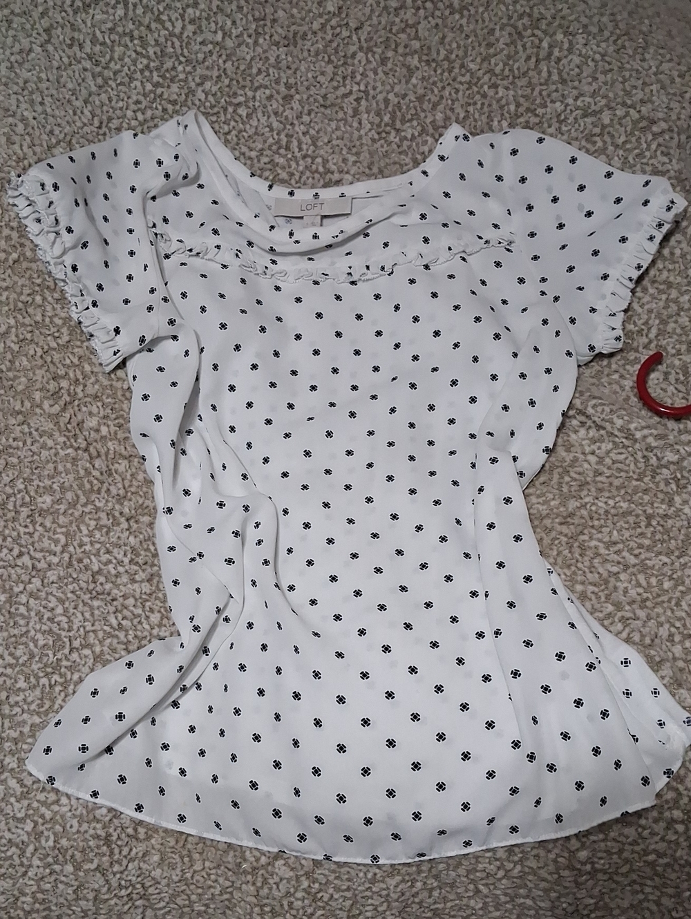 LOFT White Flutter Sleeve Dot Print Blouse